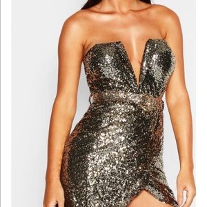 {Boohoo} Sequin bando wrap skirt bodycon dress